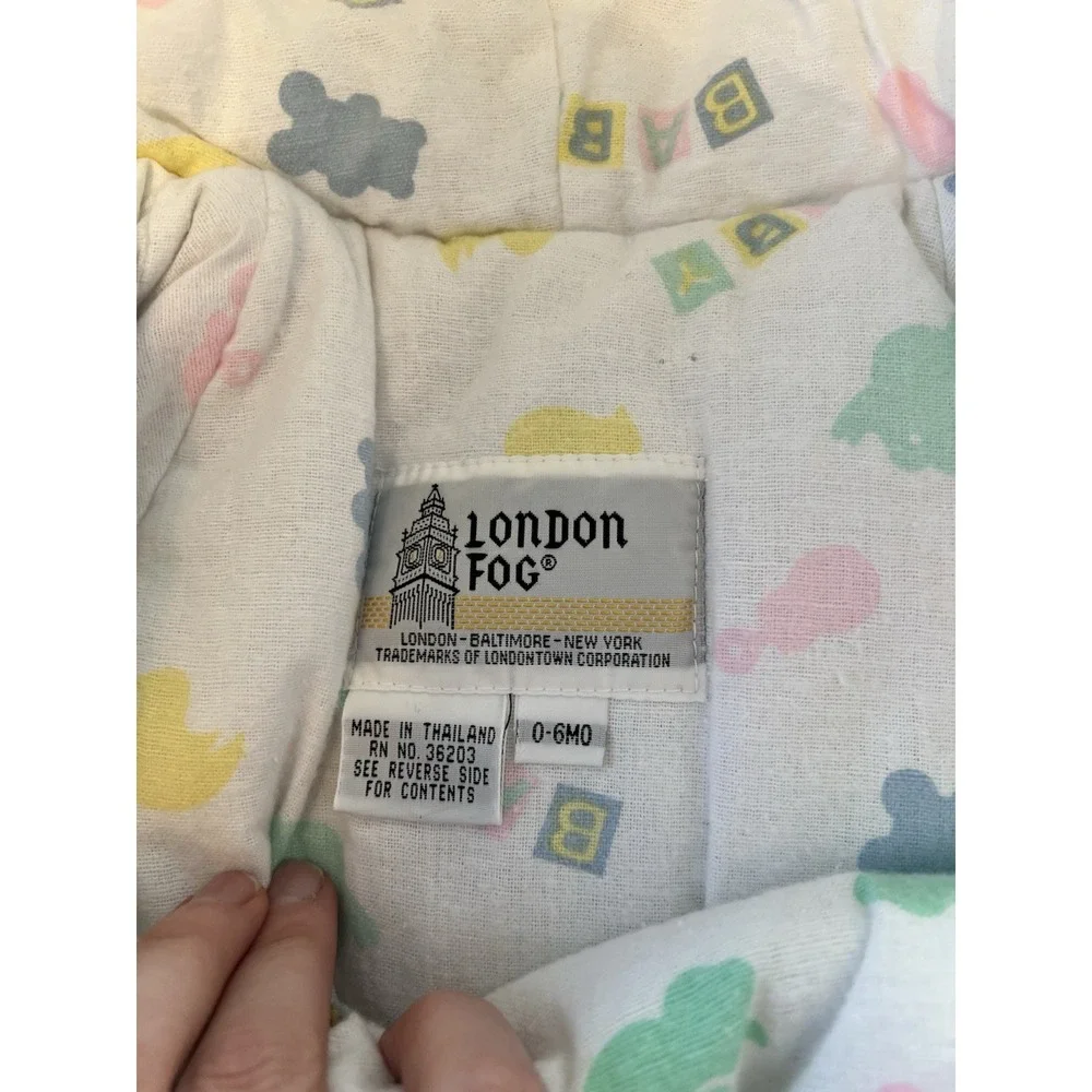 Vintage London Fog Baby Bunting Snowsuit Pastel Quilted Hooded‎ 0-6 Months White